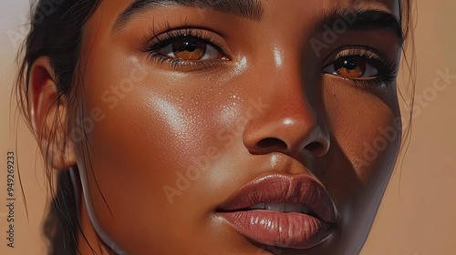 Womanâ€™s face showing concern, eyes narrowing, lips pressed, dim background