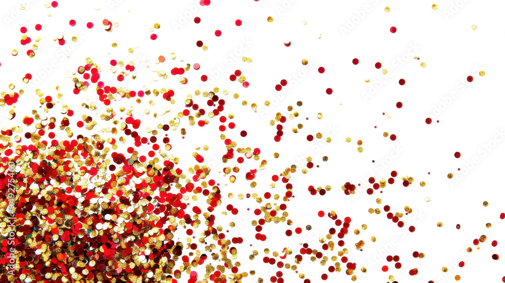 3D gold and red confetti that floats down isolated on white background 3D gold and red confetti that floats down isolated on white background