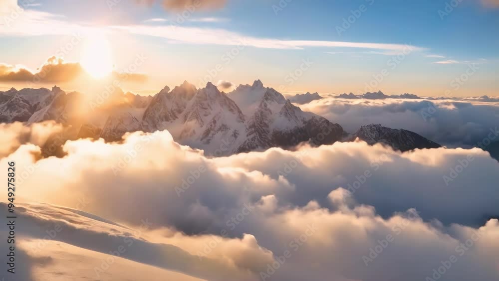 Sunset Over Cloud-Enveloped Snowy Peaks Sunset Over Cloud-Enveloped Snowy Peaks