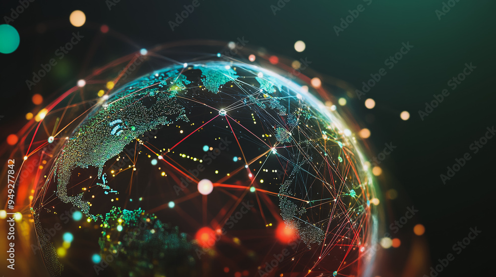 Obraz premium background Innovation network points Earth's surface wave background Abstract digital wave background information technology background The background is the background. gradient wave digital wave ban