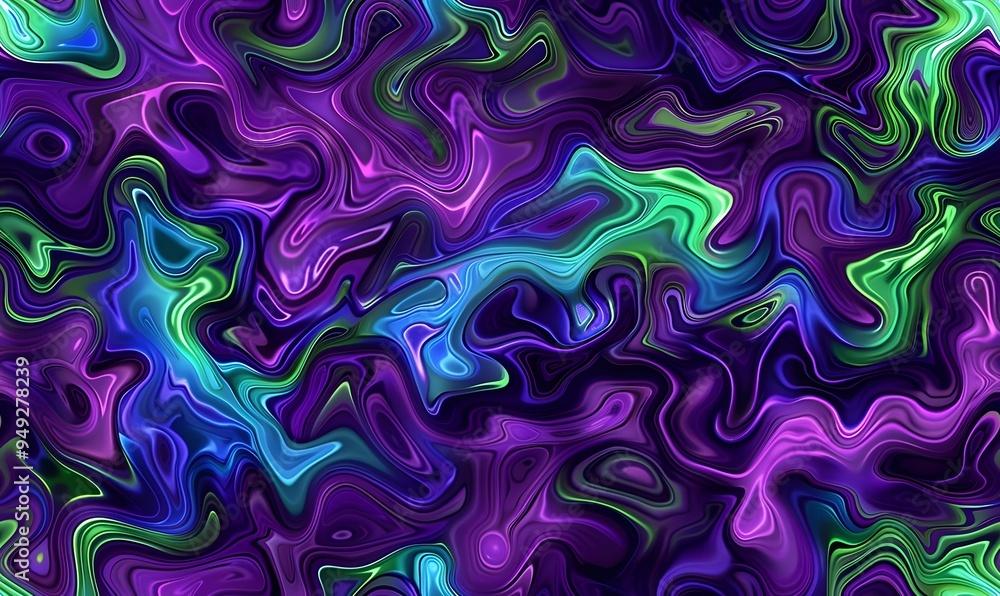 Fototapeta premium a swirling marbled pattern using deep purple, neon green, electric blue, and magenta colors, Generative AI