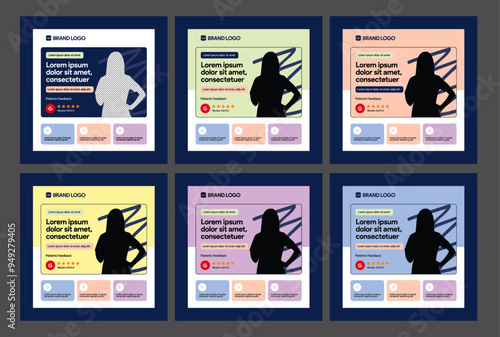 instagram webinar conference social media post template slider carousel banner poster web summit seminar online business flat blue green color background minimal design square size poster templates