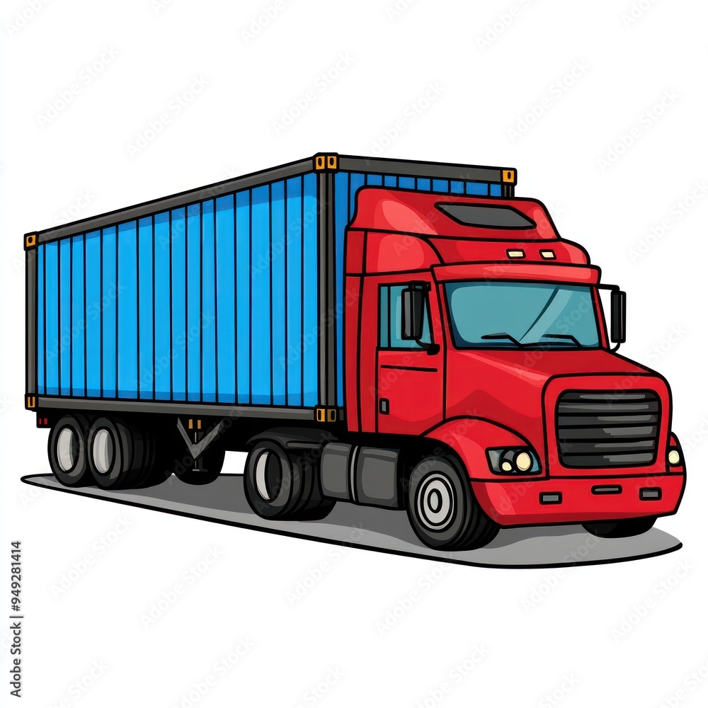 Cartoon Illustration of a Red Semi-Trailer Truck Cartoon Illustration of a Red Semi-Trailer Truck