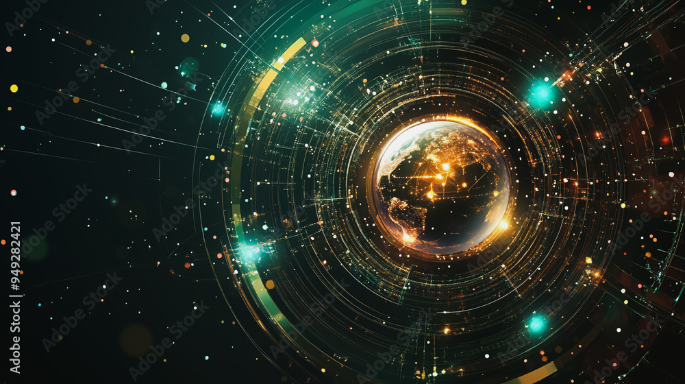 Obraz premium background Innovation network points Earth's surface wave background Abstract digital wave background information technology background The background is the background. gradient wave digital wave ban
