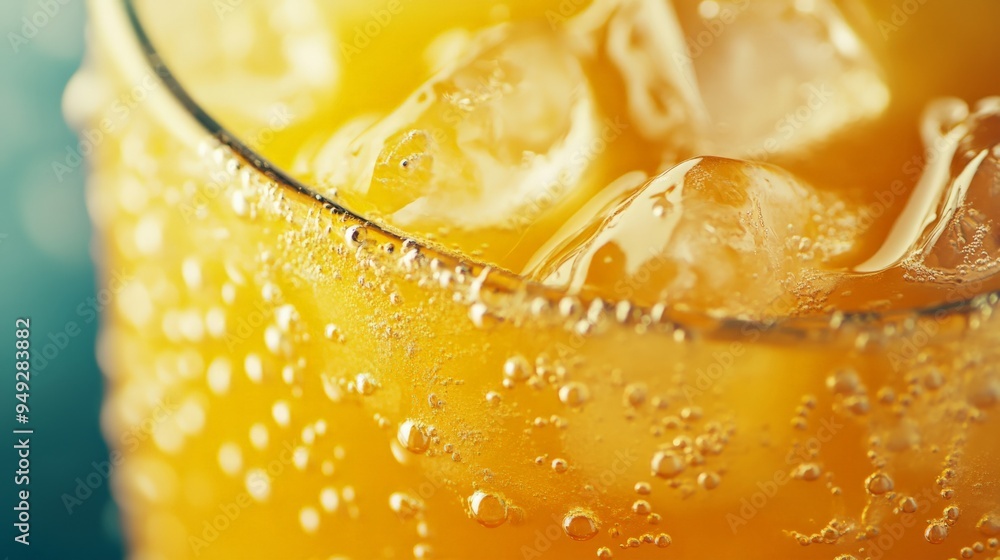 Close-up of a refreshing iced orange drink with bubbles. Perfect summer beverage shot, highlighting freshness and thirst-quenching appeal. Close-up of a refreshing iced orange drink with bubbles. Perfect summer beverage shot, highlighting freshness and thirst-quenching appeal.