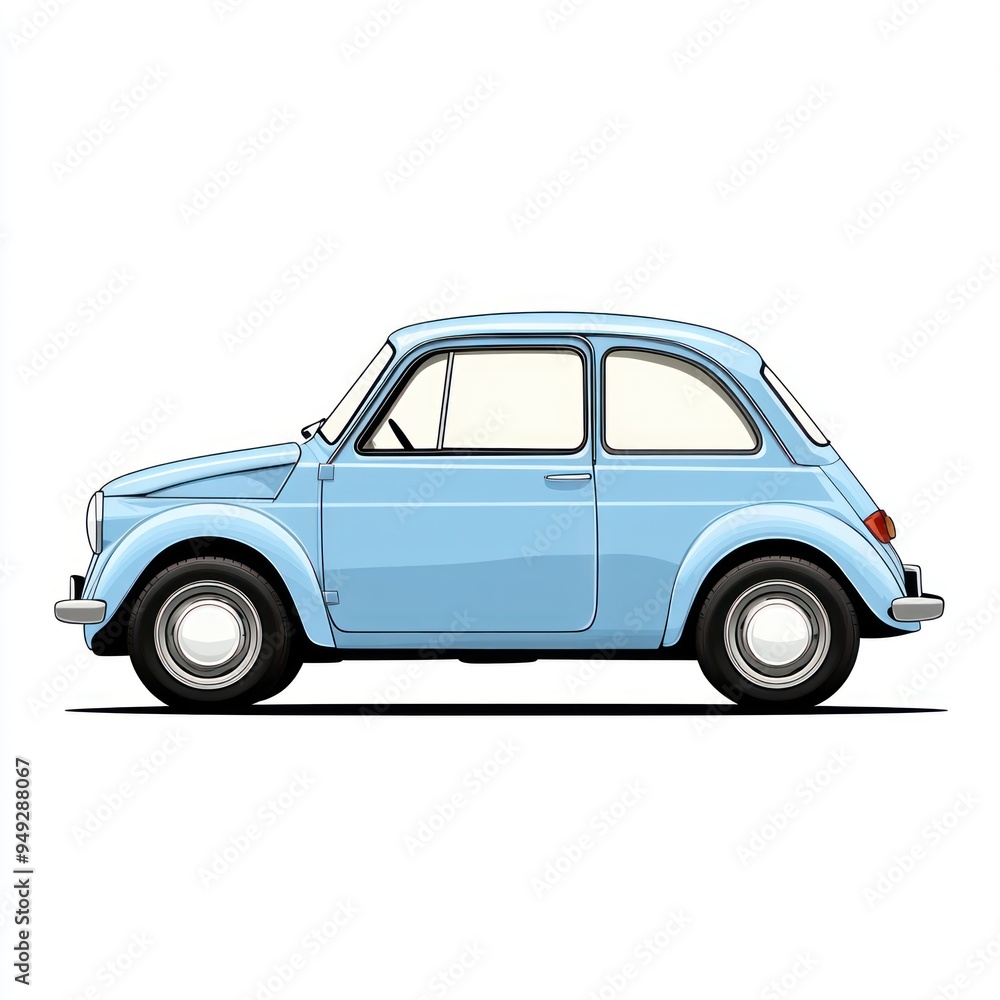 Illustration of a Classic Blue Small Car Illustration of a Classic Blue Small Car