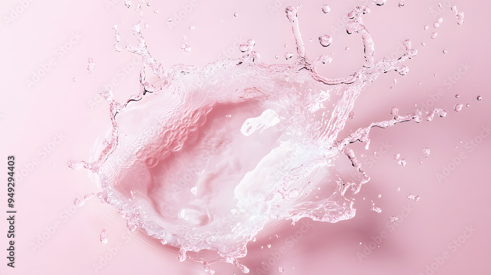 Fototapeta premium Top view water splash, water wave on pink background, commercial photography, studio photo for products, studio wallpaper material.