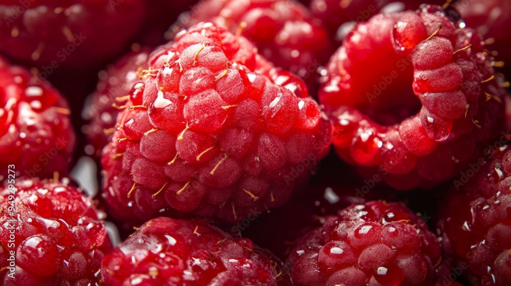 Close-up of fresh, ripe raspberries showcasing vivid red color and juicy texture, perfect for healthy eating concepts and natural food imagery. Close-up of fresh, ripe raspberries showcasing vivid red color and juicy texture, perfect for healthy eating concepts and natural food imagery.