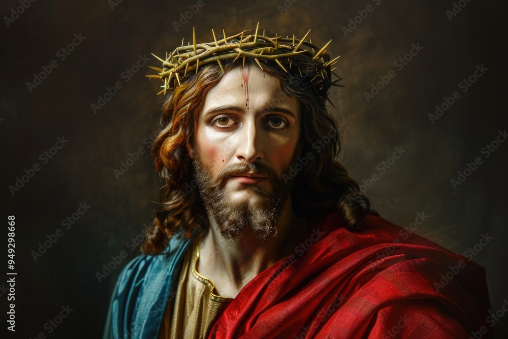 A person with a crown made of thorns, often symbolizing suffering or martyrdom A person with a crown made of thorns, often symbolizing suffering or martyrdom