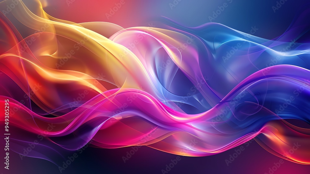 Fototapeta premium Abstract background with colorful glowing waves and lines.