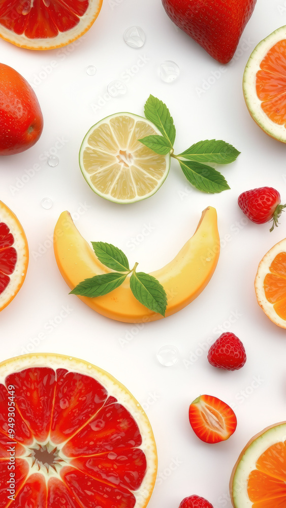 Colorful Fruit Slices on White Background Colorful Fruit Slices on White Background