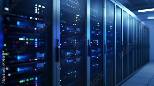 Secure Data Center with Illuminated Servers - Perfect for Tech and Security Concepts