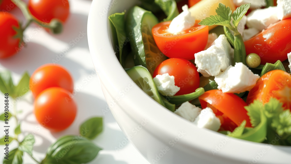 Fresh salad with tomatoes, cucumber, feta cheese and parsley Fresh salad with tomatoes, cucumber, feta cheese and parsley