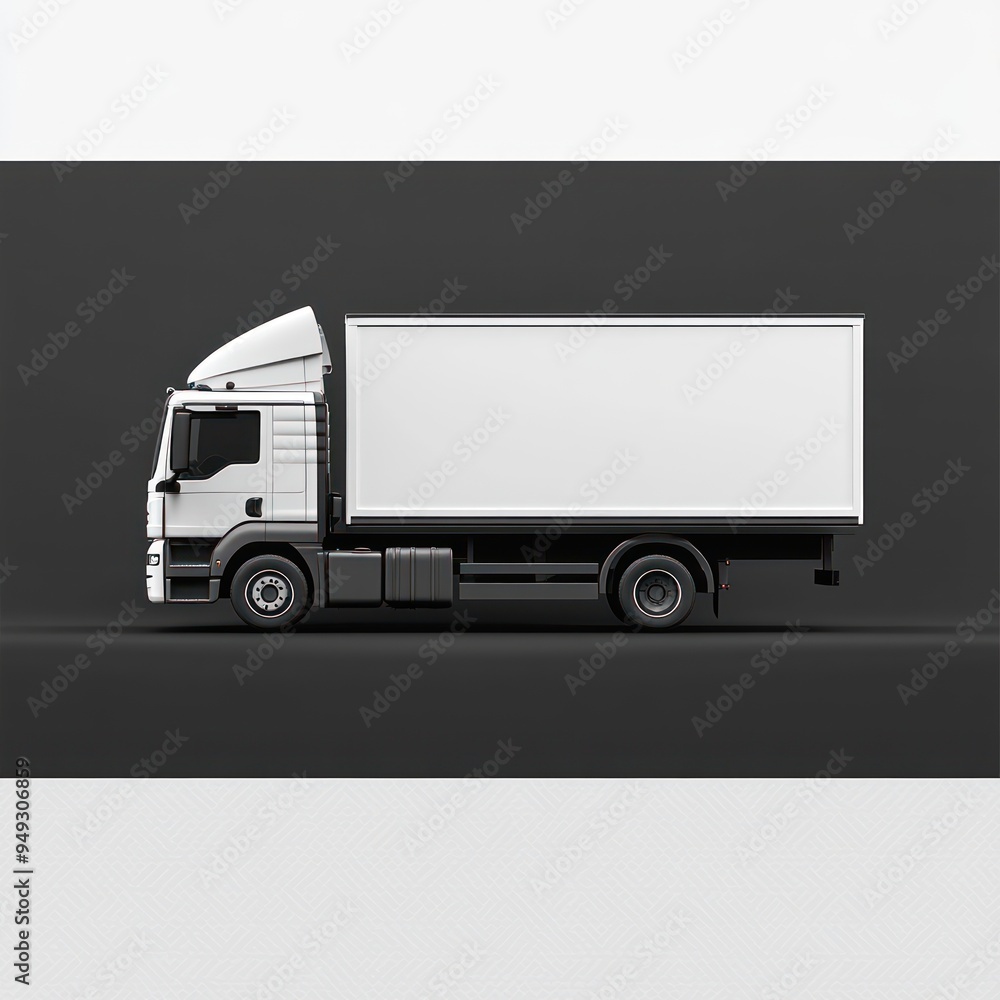 White Box Truck on Black Background 3D Render White Box Truck on Black Background 3D Render