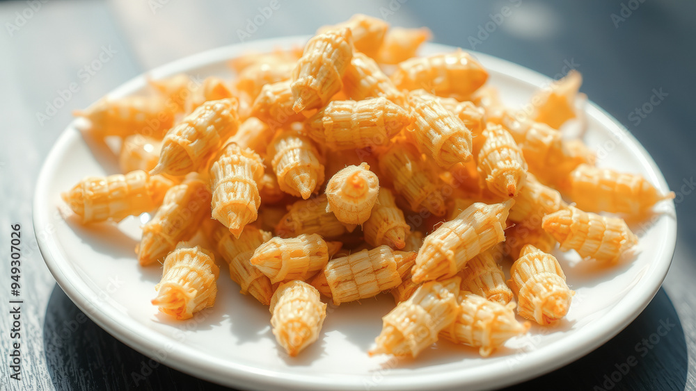 Close-Up of Crispy Fried Snacks on a White Plate Close-Up of Crispy Fried Snacks on a White Plate