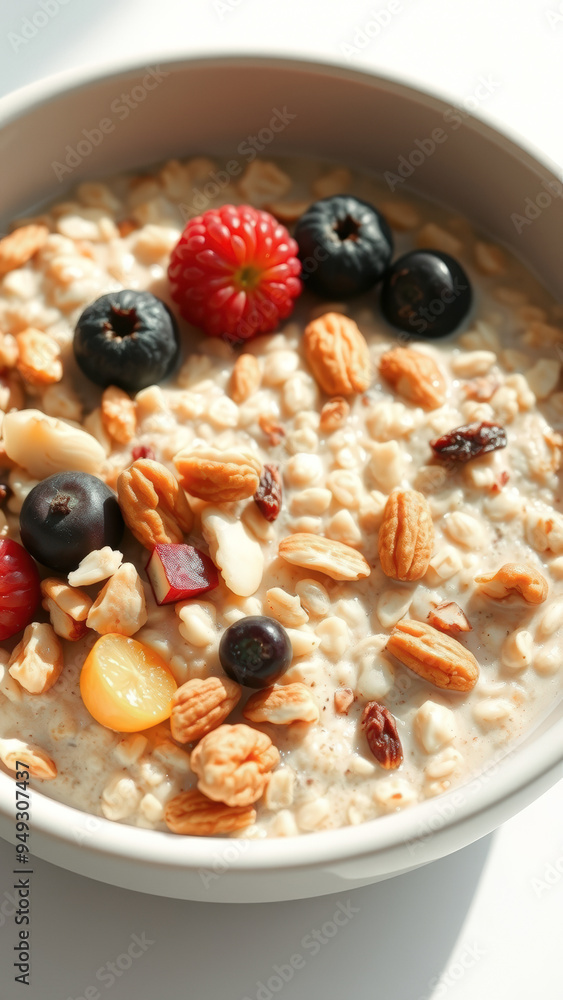 Close Up of Oatmeal with Nuts and Berries Close Up of Oatmeal with Nuts and Berries