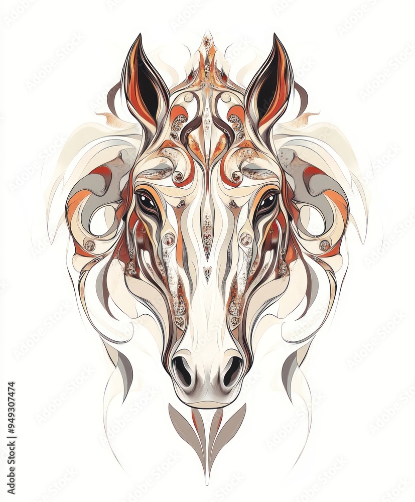 Fototapeta A stylized artistic representation of a horse's head with intricate designs.