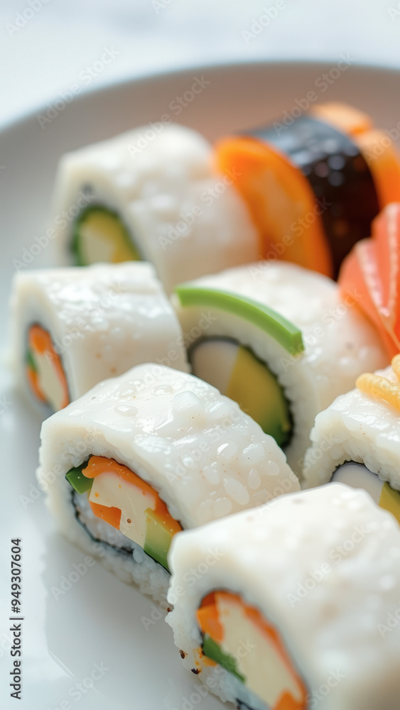 Close-up of Sushi Rolls on a White Plate Close-up of Sushi Rolls on a White Plate