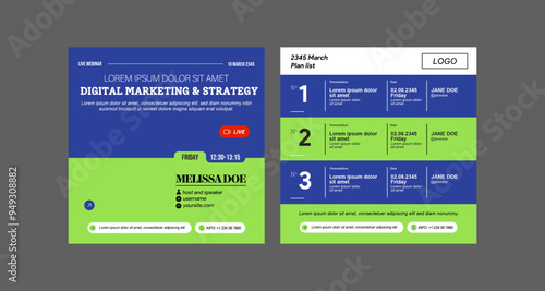 instagram webinar conference social media template post slider carousel banner poster web summit seminar online business flat blue green color background minimal design square size poster templates