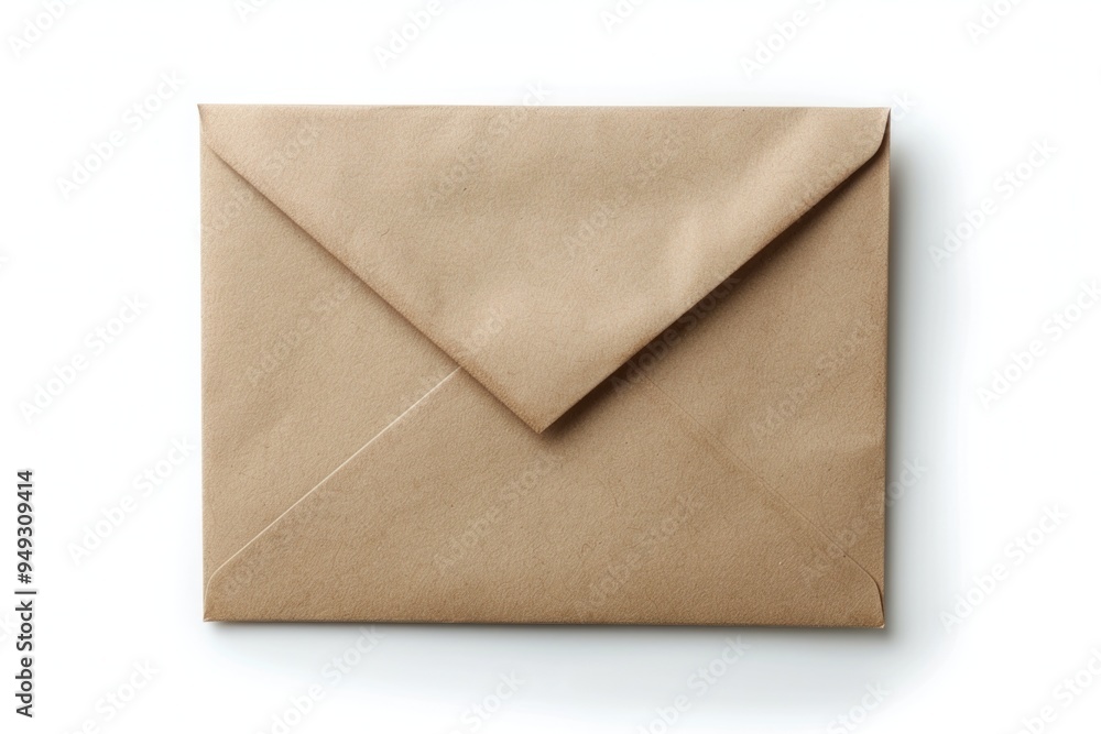 A single brown envelope sitting on a clean white surface A single brown envelope sitting on a clean white surface