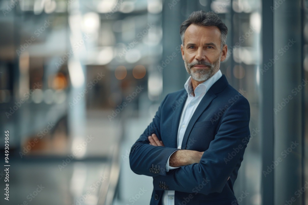 A man stands confidently with his arms crossed, wearing a suit and possibly ready for an important meeting or presentation A man stands confidently with his arms crossed, wearing a suit and possibly ready for an important meeting or presentation