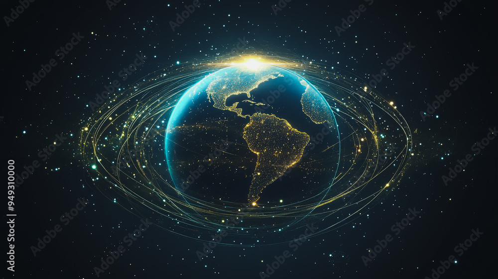 Obraz premium background Innovation network points Earth's surface wave background Abstract digital wave background information technology background The background is the background. gradient wave digital wave ban