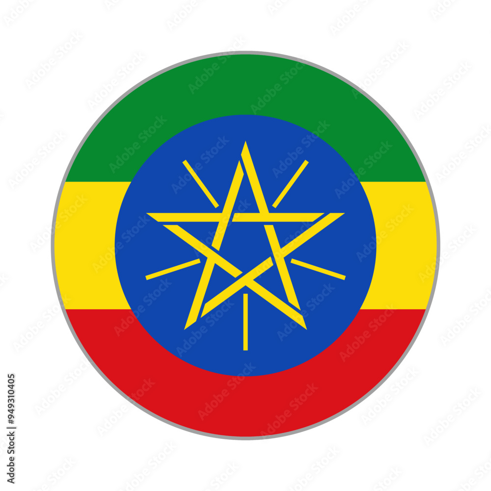 The flag of Ethiopia. Flag icon. Standard color. Round flag. Computer illustration. Digital illustration. Vector illustration. The flag of Ethiopia. Flag icon. Standard color. Round flag. Computer illustration. Digital illustration. Vector illustration.