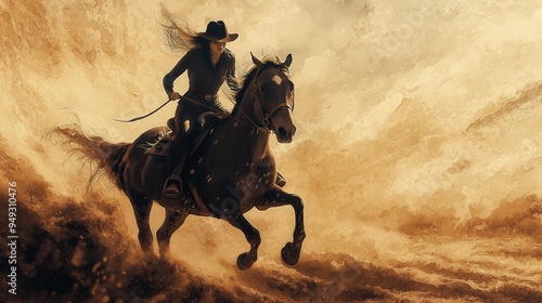 Wallpaper Mural Cowgirl Horseback Riding Sepia Tone Torontodigital.ca