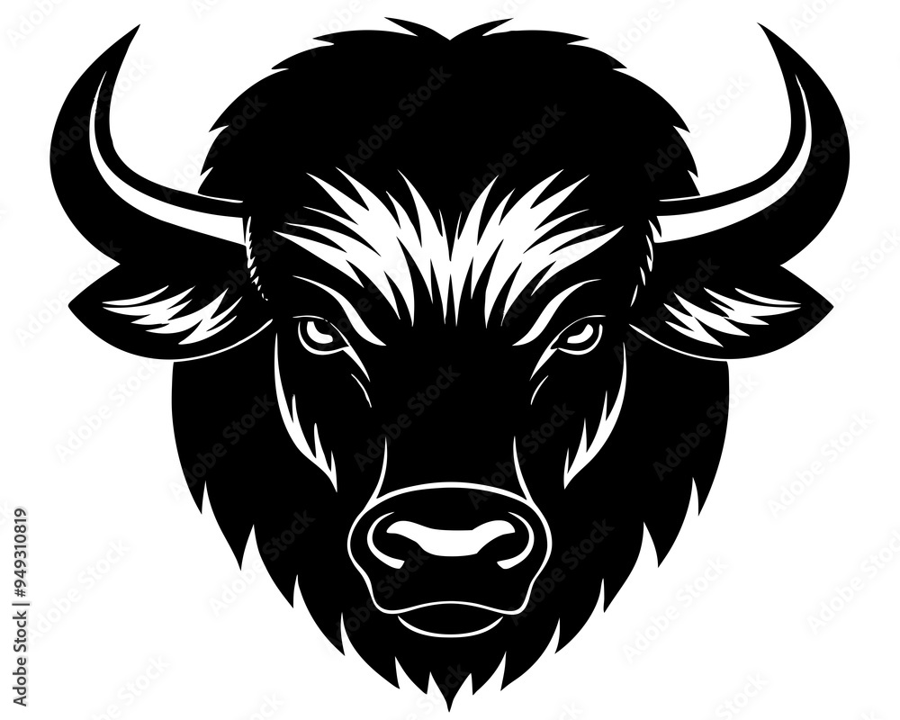 Bison head silhouette vector, American bison icon vector Bison head silhouette vector, American bison icon vector