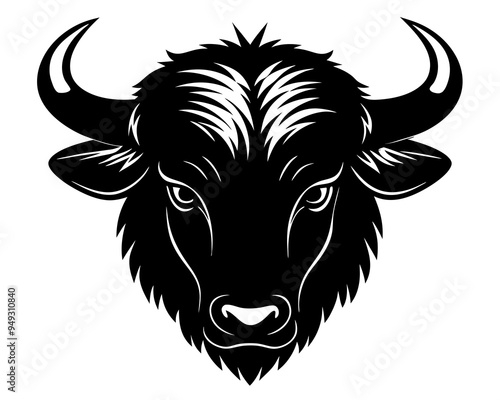 Bison head silhouette vector, American bison icon vector