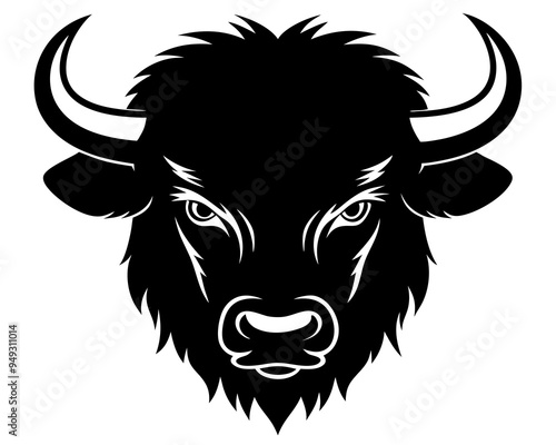 Bison head silhouette vector, American bison icon vector