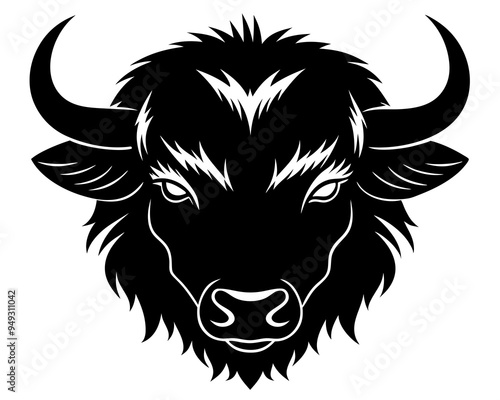 
American bison vector silhouette, Bull and cow head icon
