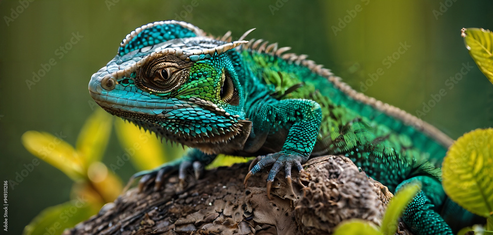 Vibrant Green Lizard on a Branch Vibrant Green Lizard on a Branch