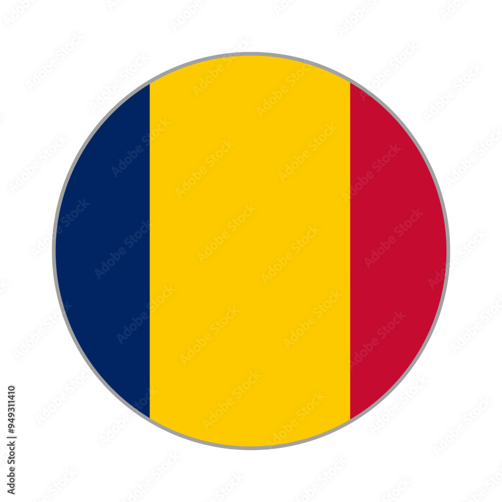 Fototapeta premium The flag of Chad. Flag icon. Standard color. Round flag. Computer illustration. Digital illustration. Vector illustration.