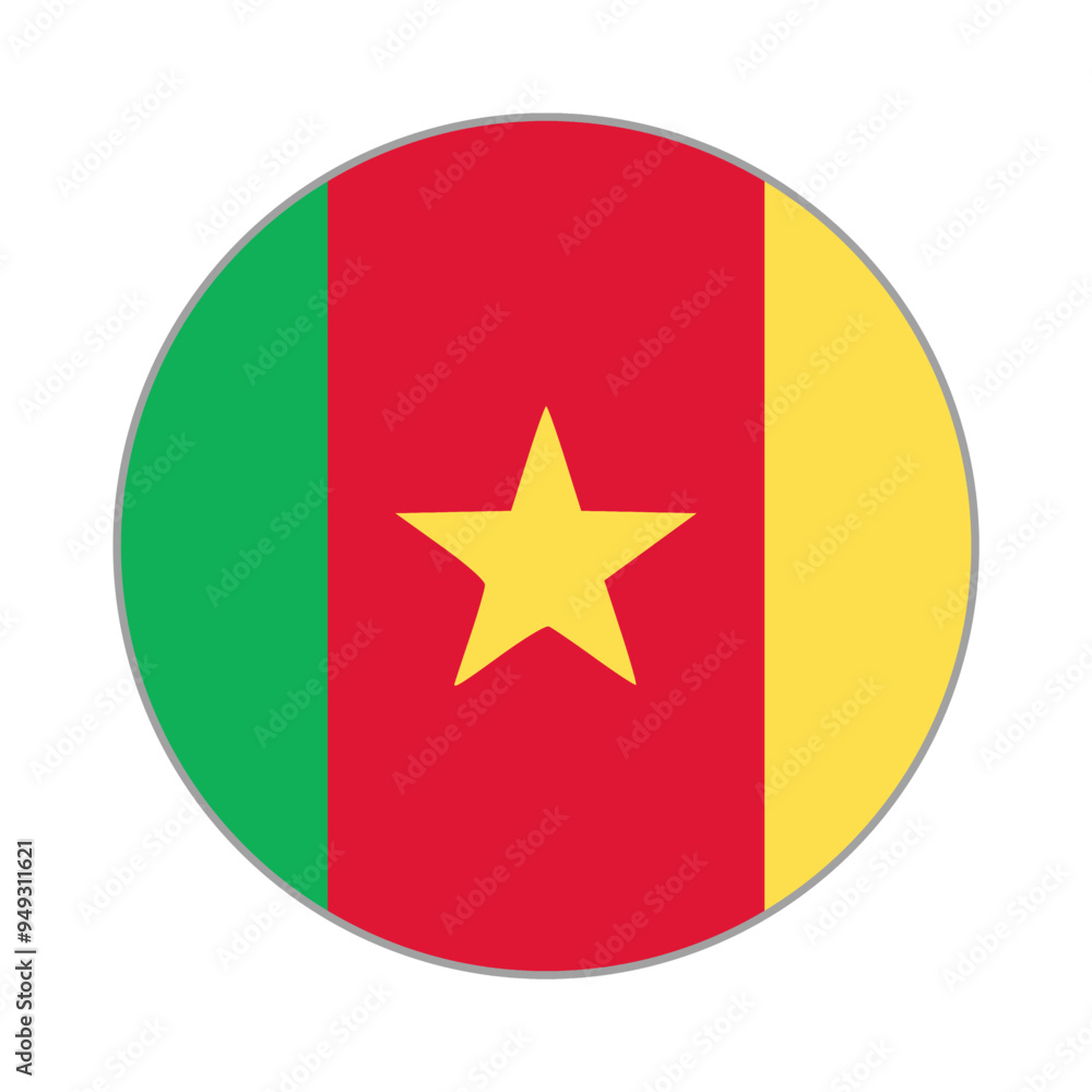 The flag of Cameroon. Flag icon. Standard color. Round flag. Computer illustration. Digital illustration. Vector illustration. The flag of Cameroon. Flag icon. Standard color. Round flag. Computer illustration. Digital illustration. Vector illustration.