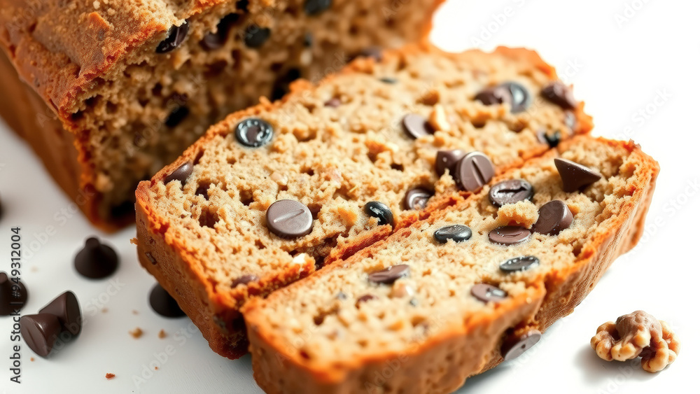 Close Up of Sliced Banana Bread with Chocolate Chips Close Up of Sliced Banana Bread with Chocolate Chips