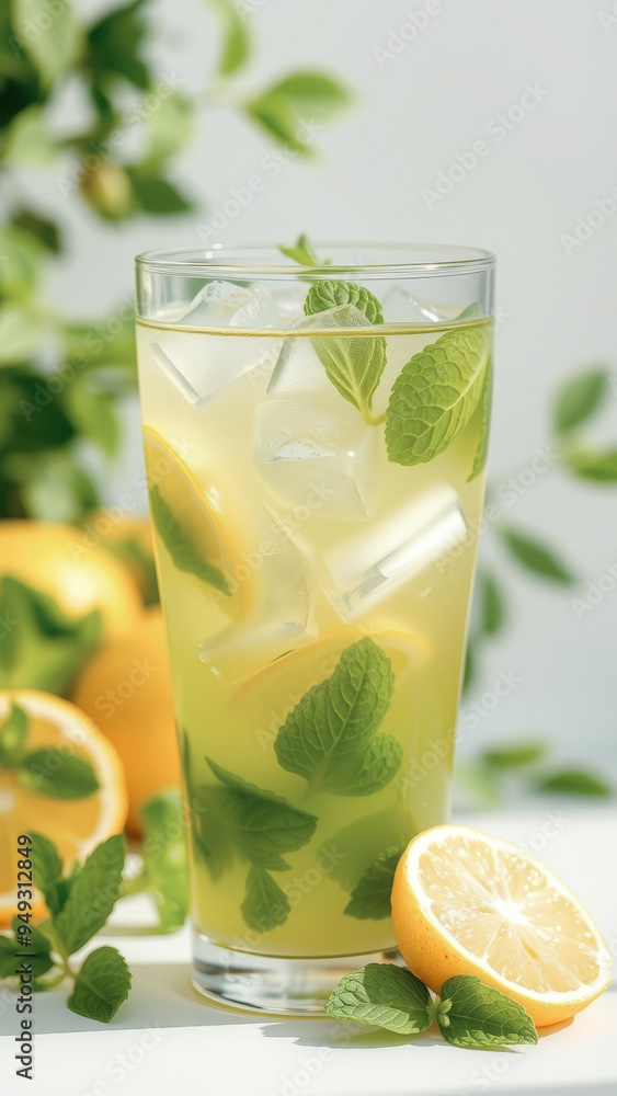 Fototapeta premium Iced Mint Lemonade with Fresh Lemon Slices