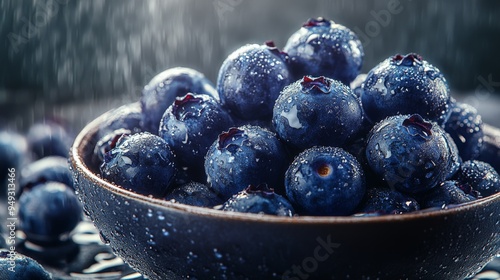 Wallpaper Mural Fresh blueberries in a ceramic bowl with water droplets. Close-up view highlighting the delicious, ripe, and juicy berries. Torontodigital.ca