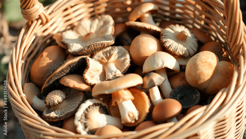 Fresh Mushrooms in a Wicker Basket Fresh Mushrooms in a Wicker Basket