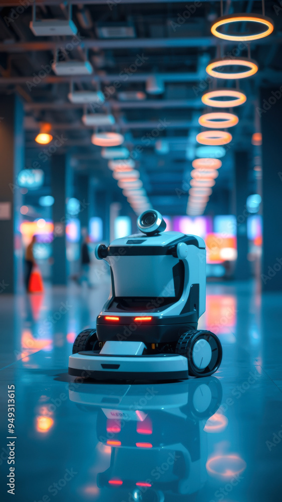 Futuristic Robot Vacuum Cleaner in a Modern Setting Futuristic Robot Vacuum Cleaner in a Modern Setting