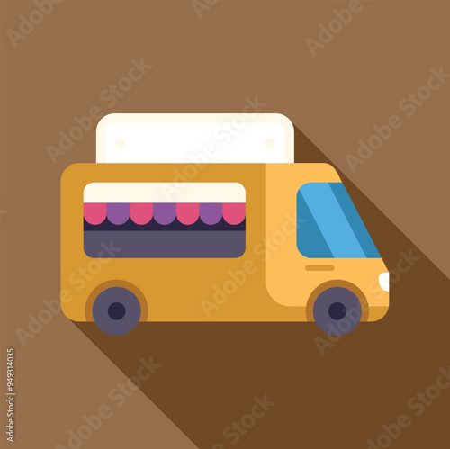 Yellow food truck offering street food with blank signboard for your text