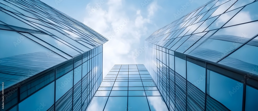 Obraz premium Modern Skyline with Reflecting Skyscrapers Showcasing Urban Architecture