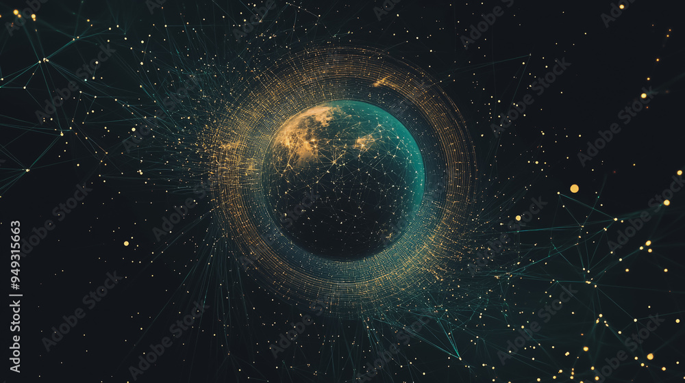 Obraz premium Abstract colorful business connection of lines from nodes It is connected to endless nodes and represents the innovation of communication cyber security in the network with black background