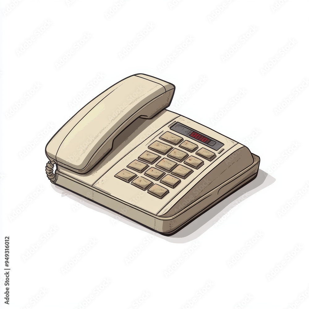 A classic beige landline telephone with buttons and a display. A classic beige landline telephone with buttons and a display.