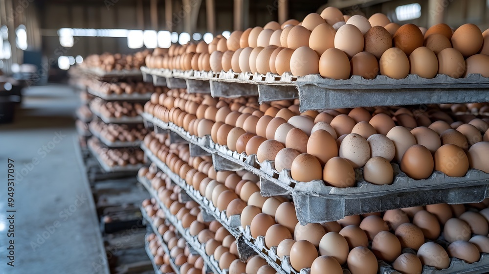 Stacked Egg Trays from the Farm Ready for Distribution Stacked Egg Trays from the Farm Ready for Distribution