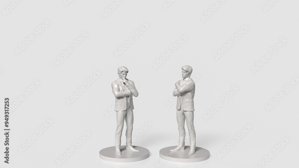 The two white Business man figure on white background 3d rendering. The two white Business man figure on white background 3d rendering.