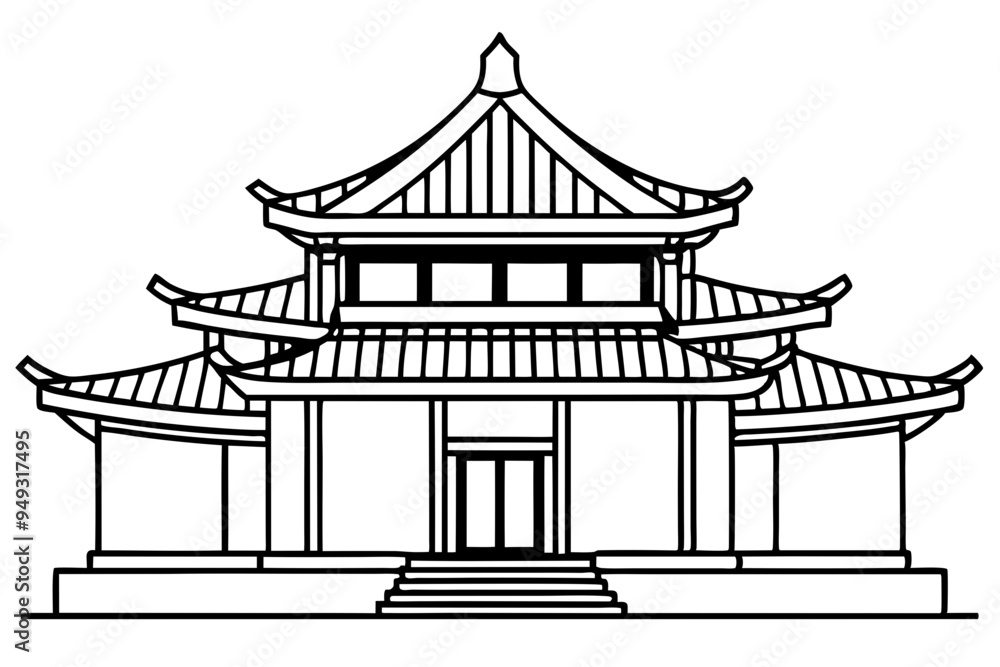 Chinese house line art vector illustration, chinese building outline, Chinese pagoda roof Chinese house line art vector illustration, chinese building outline, Chinese pagoda roof