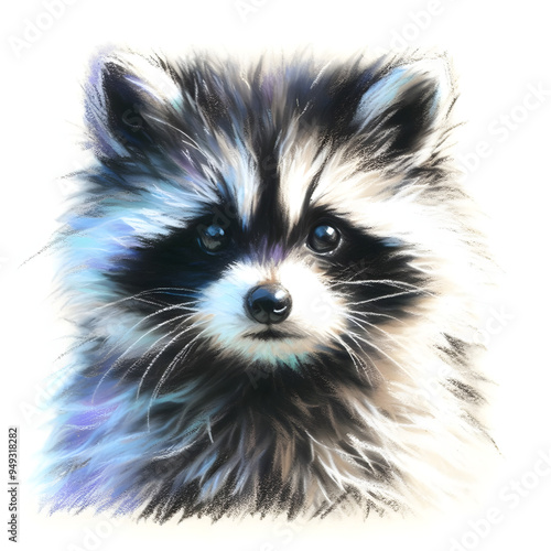 흰 배경, 너구리, 파스텔화 (White background, raccoon, pastel painting) photo