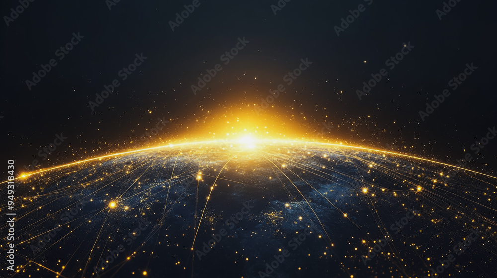 Obraz premium Abstract colorful business connection of lines from nodes It is connected to endless nodes and represents the innovation of communication cyber security in the network with black background