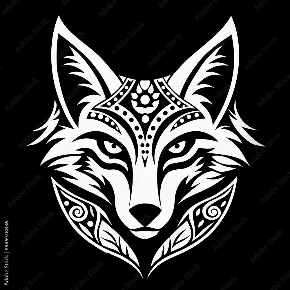 Fototapeta premium Tribal Wolf Head Silhouette, Black and White, Animal Symbol, T-Shirt Print Design